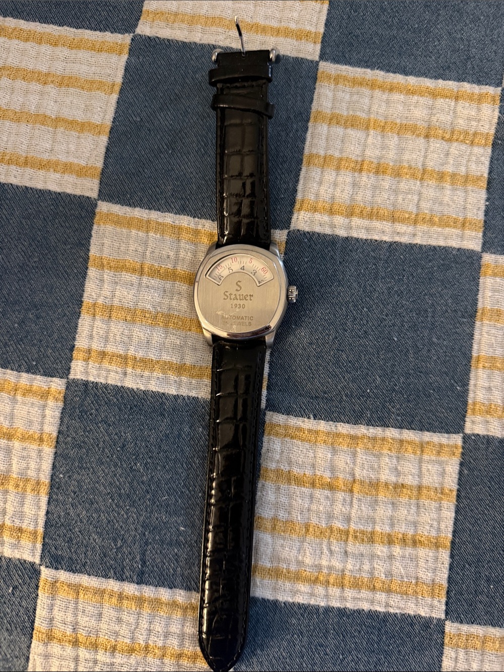 Stauer 1930 Men’s Black Leather Strap Jump Hour Watch